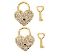 FONDOTIN 2 Piezas Candado Corazón con Brillantes Llave Candado Pequeño Metálico Decorativo para Equipaje Diario Joyero y Parejas para Cerraduras de Amor y Deseos Viajes