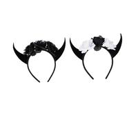 FONDOTIN 2 Piezas Diadema de Halloween con Cuernos y Calavera Realista Accesorio para Fiestas Diseño con Flores para Adultos y Adolescentes Pack