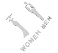 FONDOTIN 2 Piezas Letreros de Baño Acrílicos 20X6 CM, Señalización de Pared para Hombres y Mujeres, 2 Unidades Plata, Resistentes a Humedad para Baños Comerciales y Decoración de Oficina