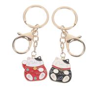 FONDOTIN 2 Piezas Llavero Gato Japonés Suerte Colgante Metálico Resistente de Negro y Rojo Decoración para Bolso y Mochila Accesorio Práctico y Adorable