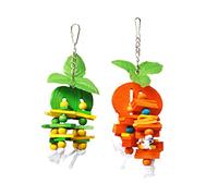 FONDOTIN 2piezas Juguete para Pájaros De Madera Colgante De Entrenamiento para Periquitos y Diseño De Bloque Naranja y Manzana para Morder y Estimula Ejercicio y Diversión