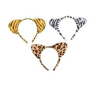 FONDOTIN 3 piezas Diademas Infantiles de Peluche con Orejas de Animales Adorables Diseño de Leopardo Cebra y Tigre Accesorio Cómodo para Fiestas y Cosplay