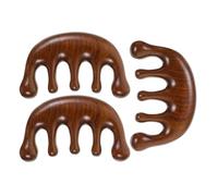 FONDOTIN 3 Piezas Peine Gua Sha de Madera Natural 3 Piezas, Masajeador Unisex de Cuero Cabelludo Dientes Anchos, Exfoliante Capilar Portátil para Cuidado y Relajación del Cabello