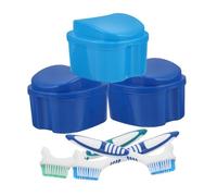 FONDOTIN 3juegos Kit Cuidado De Dentaduras Postizas Caja Con Forma De Manzana Para Guardar Dentaduras Postizas Organizador Para Limpieza De Prótesis Viaje