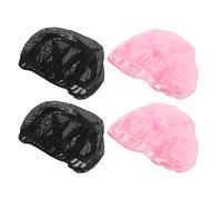 FONDOTIN 4 Gorros para Dormir de Malla Transpirable Reutilizables para Cabello Rizado con Ajuste Elástico Tamaño Colores Negro y Rosa Protección Nocturna para Peinados y Cuidado