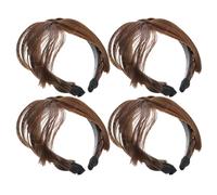 FONDOTIN 4 Piezas de Flequillo Postizo Castaño Diadema Ajustable Extensiones Sintéticas Efecto Natural Pelucas Trenzadas sin Patillas para Mujer Uso Diario y Ocasiones Obsequios