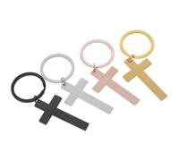 FONDOTIN 4 Piezas Llavero de Cruz Cristiana Acero Inoxidable Resistente para Grabar Regalos Bautismo y Confirmación Joyería Religiosa Unisex Colores Plata Negro y Rosa