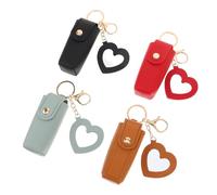 FONDOTIN 4 Piezas Mini Lipstick Storage Bag PU Leather with Heart Mirror Keychain Portable Cosmetic Organizer For Travel and Purse Protection