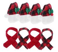 FONDOTIN 4juegos Decoración Navideña para Botellas De Vino Bufanda Festiva para Botellas De Vino Envoltura Navideña Mini Gorro De Papá Noel Estampado De Cuadros De Fiestas De Navidad