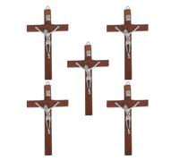 FONDOTIN 5 Piezas Colgantes de Cruz de Madera Hechos Mano Dijes Religiosos de Jesús Accesorios Duraderos para Pulseras Collares y Llaveros Color Marrón Oscuro Natural