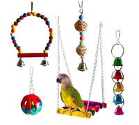 FONDOTIN 5 Piezas Juguetes para Pájaros Material Natural y Duradero Juego para Masticar y Desarrollar Inteligencia de Loros y Aves Pequeñas Ligero y Portátil