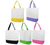 FONDOTIN Bolsa de Lona para Compras Reutilizable 5 Piezas con Base, sin Costuras Laterales, Colores Surtidos (Rosa, Verde, Morado, Amarillo, Negro), Algodón Resistente, Bolsa