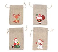 FONDOTIN Bolsas Navideñas de Lino Cordón 24 Piezas Pequeñas Bolsas para Envolver Dulces y Regalos Diseño Surtido Santa Claus Reno y Muñeco de Nieve Ideales para Fiestas y