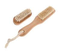 FONDOTIN Cepillo de Fregar Natural para Uñas y Pies con Mango de Madera Doble Acción con Piedra Pómez y Cerdas Firmes Exfoliante para Manos y Pies Cuidado Spa en Casa Limpieza