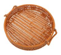 FONDOTIN Cesta Tejida a Mano Pequeña con Doble Asa, Cesta de Almacenamiento Redonda de Imitación Ratán para Cocina y Hogar, Bandeja Organizadora Portátil para Frutas, Desayuno y Artículos