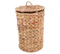 FONDOTIN Cestas Mimbre Tejidas a Mano de Hierba Calabaza con Tapa, Bote de Basura Decorativo para Escritorio y Sala de Estar, Ligera y Compacta para Uso Versátil