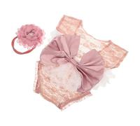 FONDOTIN Conjunto para Sesión de Fotos de Recién Nacida Niña con Mameluco de Encaje Rosa Diadema con Lazo Tejido Suave y Delicado para Primer Mes Accesorios para Fotografía de Bebés