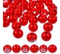 FONDOTIN Cuentas de Madera Navideñas 60 Piezas 30 Caras de Santa Claus 30 Barrigas de Navidad para Manualidades DIY Decoración Festiva y Guirnaldas Tamaño Adecuado y Superficie Lisa
