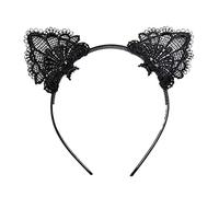 FONDOTIN Diadema Orejas de Gato Encaje Hueco Negra Banda de Pelo para Mujer Fiesta Carnaval Cosplay Accesorio y Ligero