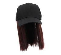 FONDOTIN Gorra con Peluca Integrada de Fibra Resistente al Calor Cabello Liso Corto y Estilo Elegante para Mujer Accesorio de Maquillaje y Fotografía Color Negro y Marrón Oscuro Uso Año