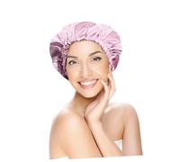 FONDOTIN Gorro de Satén Doble Capa para Dormir Mujer Elástico Ajustable Protector de Cabello para Quimioterapia y Cuidado Color Rosa