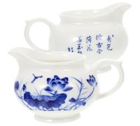 FONDOTIN Jarra para Salsa de Cerámica Azul y 2 Piezas, Platillo Asa, Taza para Salsa de Leche Resistente a Temperaturas, Adecuado para Restaurantes, Catering y Uso Doméstico