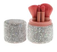 FONDOTIN Juego de Brochas de Maquillaje de Viaje con Porta Brochas de Cristal Brillante, Estuche con Tapa Antipolvo, Kit Portátil para Polvos, Sombras y Base - Organizador Compacto para