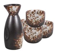 FONDOTIN Juego de Sake Japonés Tradicional Cerámico Tamaño Pequeño 5 Piezas Set Tetera de Sake Blanca Nieve 4 Tazas para Bar Restaurante y Hogar