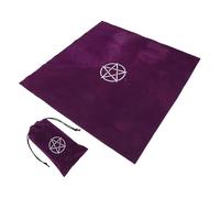 FONDOTIN Juego de Tela de Terciopelo para Cartas del Tarot con Mantel Cuadrado 60x60 Cm y Bolsa de Almacenamiento 11.5x18 Cm en Color Púrpura, Paño Protector con Pentagrama