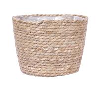 FONDOTIN Macetero Tejido De Paja para Interior y Exterior, Maceta Decorativa Sin Asas Tamaño 18x15 Cm, Cesta De Flores Natural para Hogar y Oficina, Diseño De Mimbre Resistente y Ligero