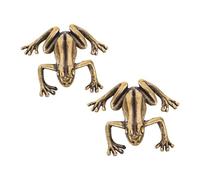 FONDOTIN Mini Estatua de Rana de Latón Macizo 2 Piezas para Baño de Pájaros al Aire Libre, Figura Decorativa Resistente Intemperie para Jardín, Adorno de Césped y Acento para