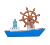 FONDOTIN Modelo de Barco de Vela Pequeño de Madera Azul y Estilo Mediterráneo, Adorno de Mesa Náutico Artesanal Timonel, Decoración Marina para Hogar y Oficina, Figura Decorativa