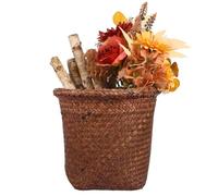 FONDOTIN Papelera de Ratán, Cesta Tejida, Cesto Vasura, Almacenamiento Seguro, Paja, Café, Sin Tapa, para Cocina, Dormitorio, Hogar, Oficina
