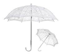 FONDOTIN Paraguas Pequeño de Encaje Blanco Bordado para Boda Accesorio Vintage Romántico para Fotografía y Decoración de Escenario Sombrilla Ligera para Novias y Eventos