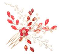 FONDOTIN Peine Lateral Rojo para Mujer Perlas y Gemas de Imitación Accesorio Cabello de Novia Peine Metálico Decorativo para Bodas y Ocasiones Obsequios