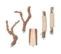 FONDOTIN Percha de Madera Natural para Jaula de Pájaros Grandes, Set de 5 Piezas con Rama y Cuerda de Escalada, Soporte Estable para Loros y Perchas para Pájaros, Accesorios para