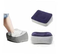 FONDOTIN Reposapiés Inflable de PVC con Tela Aterciopelada Cojín Elevador para Piernas con Soporte Ergonómico para Viajes Avión y Tren Gris Azul Sin Herramienta de Inflado