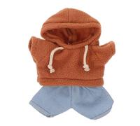 FONDOTIN Ropa para Muñecas de 20 Cm, Conjunto de Sudadera de Felpa Marrón y Pantalones Vaqueros Azul Claro con Dobladillo, Ropa Pequeña para Muñecos de Peluche, Trajes de Muñecas