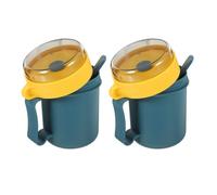 FONDOTIN Tazas de Desayuno 500 Ml con Tapa y Cuchara, Recipientes Reutilizables de Plástico Aptos para Microondas, Tazones Portátiles para Sopa, Avena y Yogur, Set de 2 Reutilizable