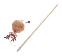 FONDOTIN Varita Interactiva Navideña para Gatos de Interior Palo de Broma Divertido Diseño de Reno Material Resistente Color Caqui Juguete para Gatitos Que Promueve Ejercicio y Reduce