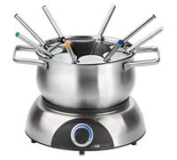Clatronic 263981 FD 3783 - Olla eléctrica con protector antisalpicaduras extraíble, juego para 8 tenedores de fondue, codificados por colores, capacidad máx. 1,2 litros/1400 W, acero inoxidable, acero