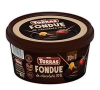 Fondue de Chocolate 70% Cacao Torra 160 g, chocolate negro para fundir, ideal para frutas, bizcochos y postres, textura fluida, sabor intenso, sin gluten.