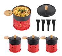 Fondue Individual Mini para Queso y Chocolate, 4 Unidades Rojo, con Tapa y Base para Velas, Mango de Madera, Antiadherente, Ideal para Cenas Románticas, Parejas y Reuniones