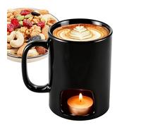 Fondue Mug - Ceramic Chocolate Butter Warmer for Dessert Preparation | Portable Melt Cup with Candle Heating Base, Easy to Use Hot Pot for Cheese Caramel Party and Family Gathering, 201-300ml Black