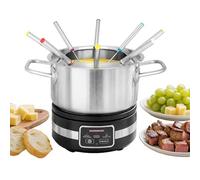 Fondue Multicook 4 en 1 & Placa de cocción eléctrica 1200 W para queso, chocolate, caldo y fondue de grasa con pantalla táctil, sartén de inducción, olla de acero inoxidable, accesorios para 8