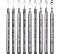 Foneso 9 bolígrafos de punta fina, resistente al agua, juego de delineador de pigmentos (8 anchos de línea y 1 pincel) para dibujar, ilustración de artistas, dibujo técnico, documentos de oficina
