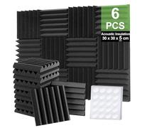 Foneso Espuma Acústica, 30x30x5 cm (Densidad: 25 kg/m³) pared Absorbente de Sonido de alta Densidad 3D, Materiales de Aislamiento Acústico para Salas de Grabación y Oficinas (6 Piezas, Negro)