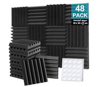 Foneso - Juego de 48 paneles de espuma acústica, paneles de absorción de sonido de 2 x 12 x 12 pulgadas, paneles de pared acústicos Foneso para estudio de sonido, grabación de podcast, salas de