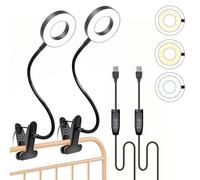 Foneso Lamparas de Pinza Led, 360 ° Lámparas de Pinzas LED, 3 Tonos y 10 Niveles de Brillo, Adecuado Para Viajes de Lectura Nocturna, Dormitorios, Libros de Oficina(Negro,Paquete de 2,sin enchufe)