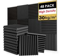 FONESO Paquete de 48 paneles acústicos, paneles de espuma a prueba de sonido de 1 x 12 x 12 pulgadas para paredes, paneles de absorción de sonido de cuña, paneles de espuma acústica con cancelación de